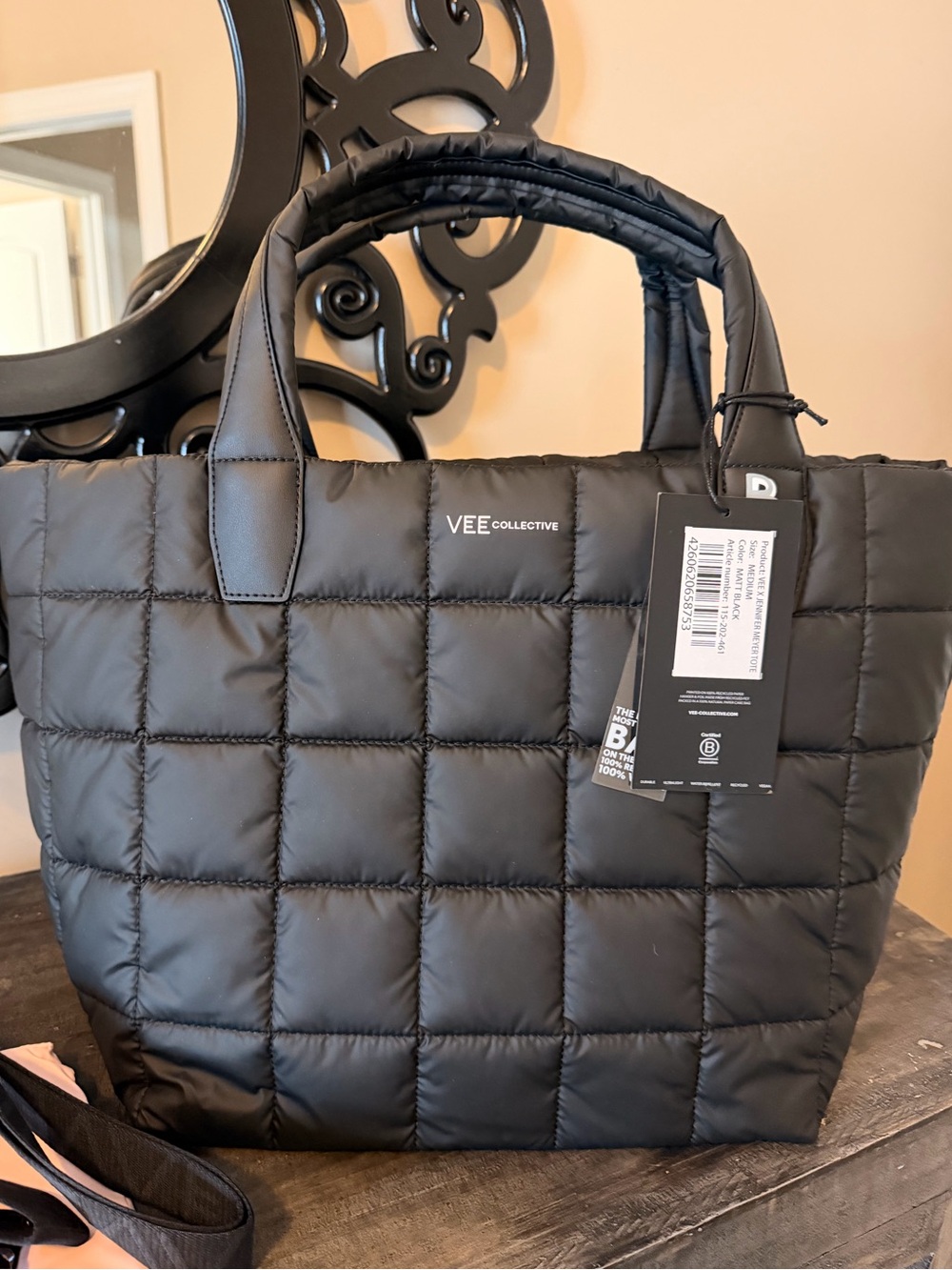 Vee Collective Black Quilted Tote Bag medium jennifer Meyer